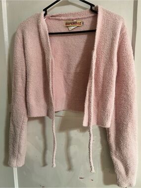 Muse Pink Plush Open-Front Cropped Cardigan